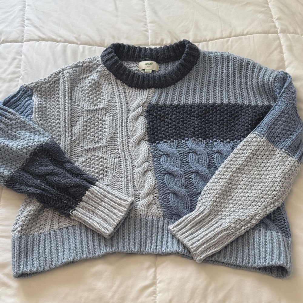 Aerie Colorblock Cable Knit Sweater